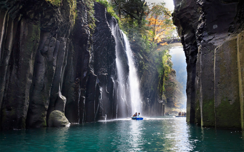 Minai Falls tumbles into Takachiho Gorge in Takachiho, Japan