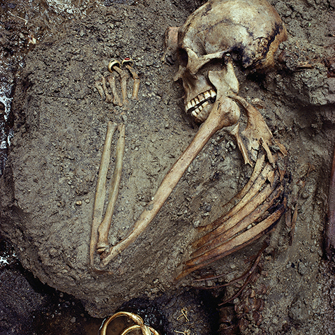 The skeleton of this woman was buried with a treasure of jewels.